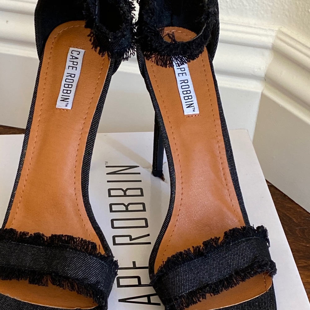 Cape Robbin Denim Open Toe Ankle Strap Stiletto